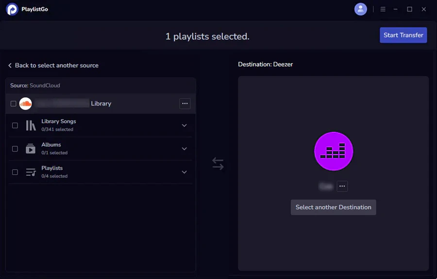 choose deezer as destination
