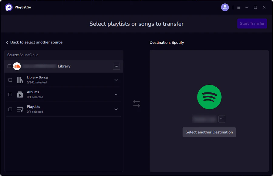 choose spotify as destination