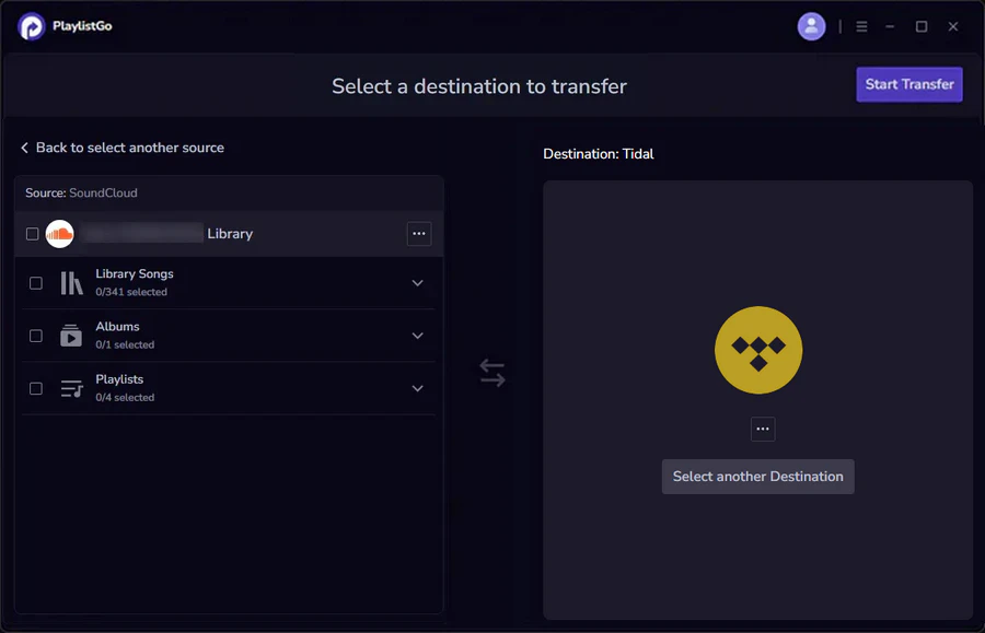 choose tidal as destination
