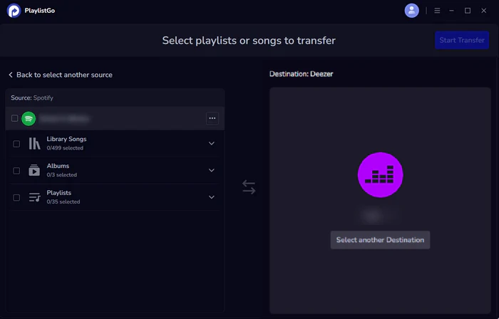 choose deezer as destination