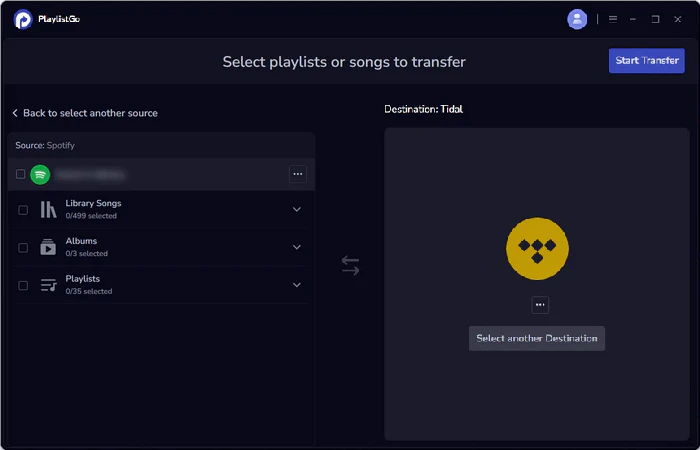 choose tidal as destination