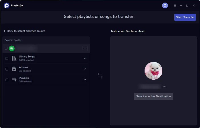 choose youtube music as destination
