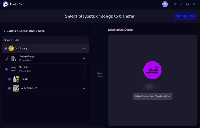 choose deezer as destination