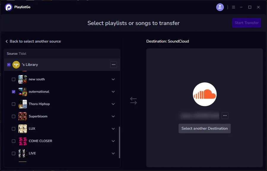 choose soundcloud as destination