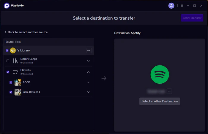 choose spotify as destination