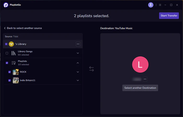 choose youtube music as destination