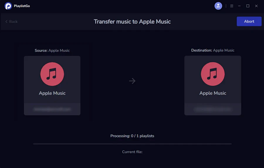 Transfer Apple Music playlists to new account using PlaylistGo
