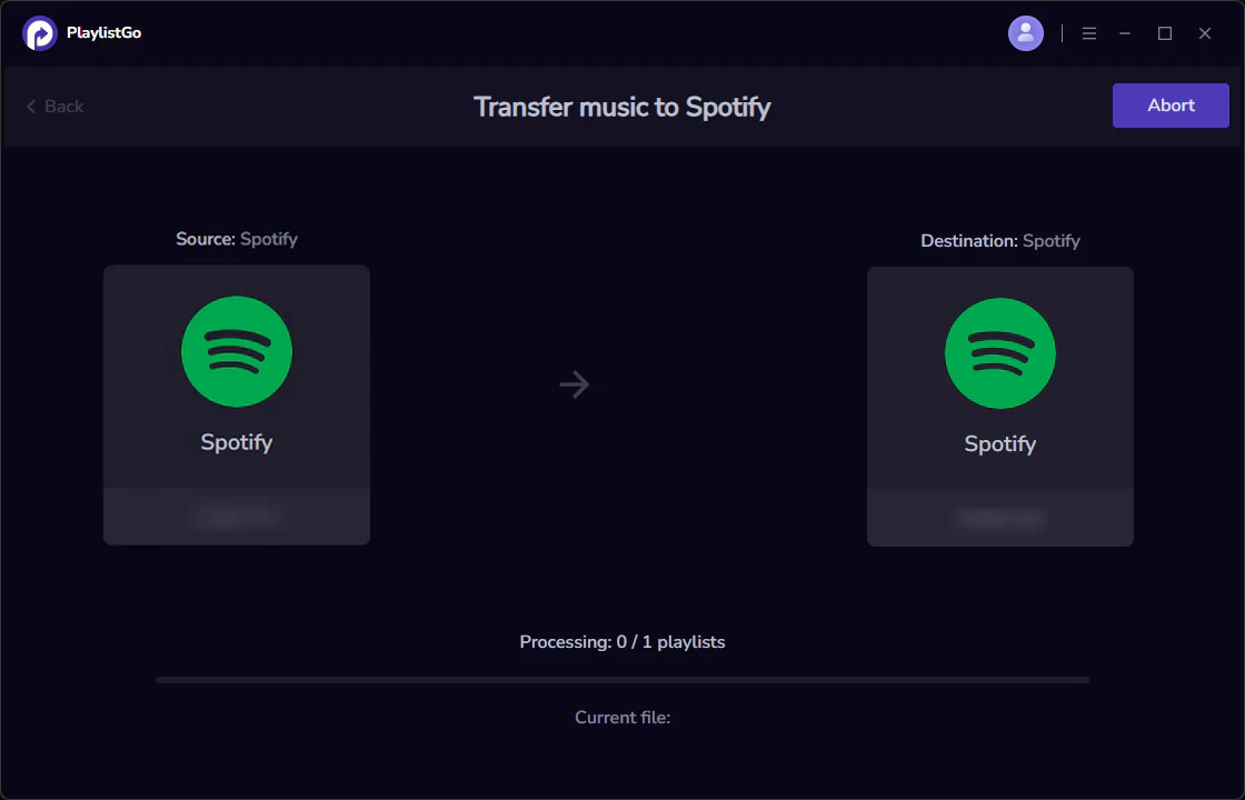 transfer Spotify Liked Songs to new account using PlaylistGo