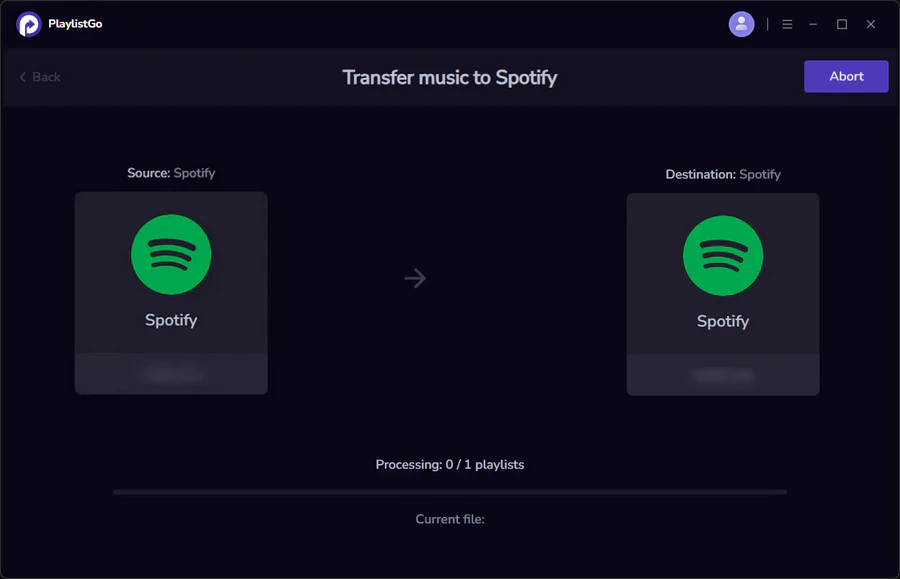 transfer Spotify music to new account using PlaylistGo