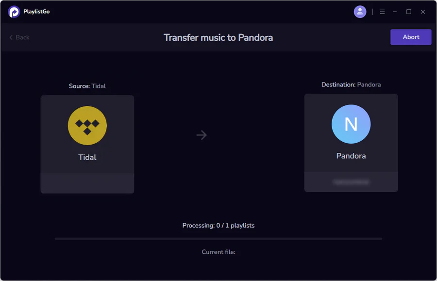 transfer tidal to pandora