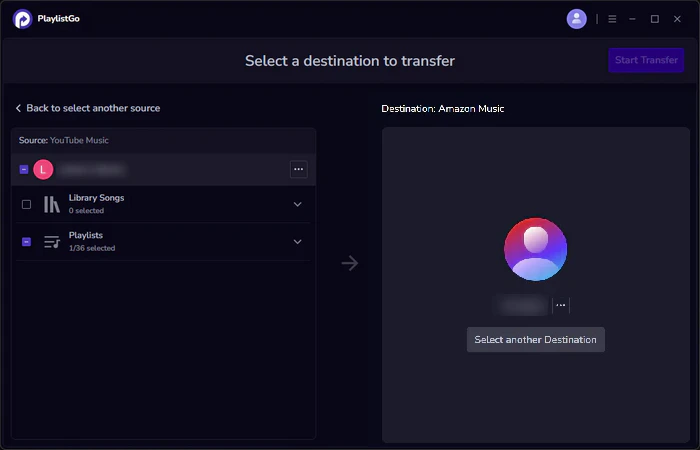 choose amazon music as destination