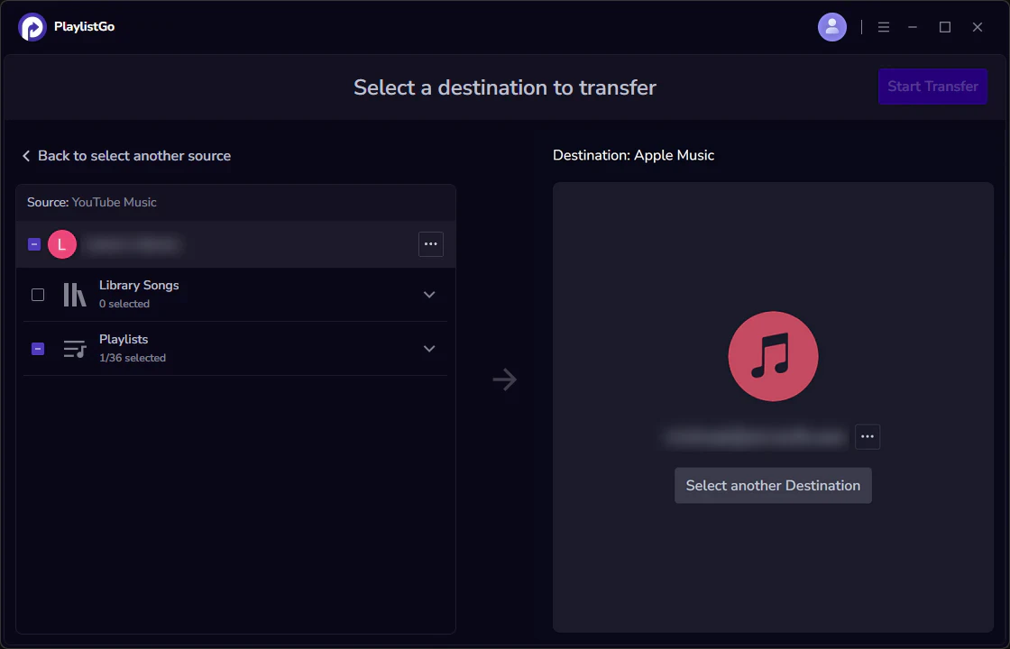 choose apple music as destination
