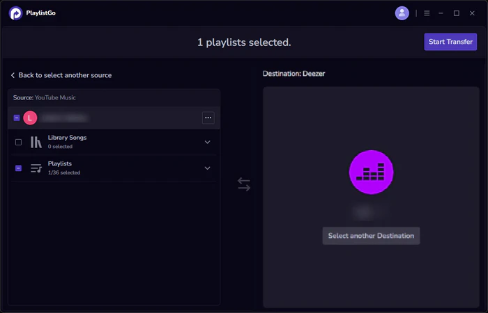 choose deezer as destination