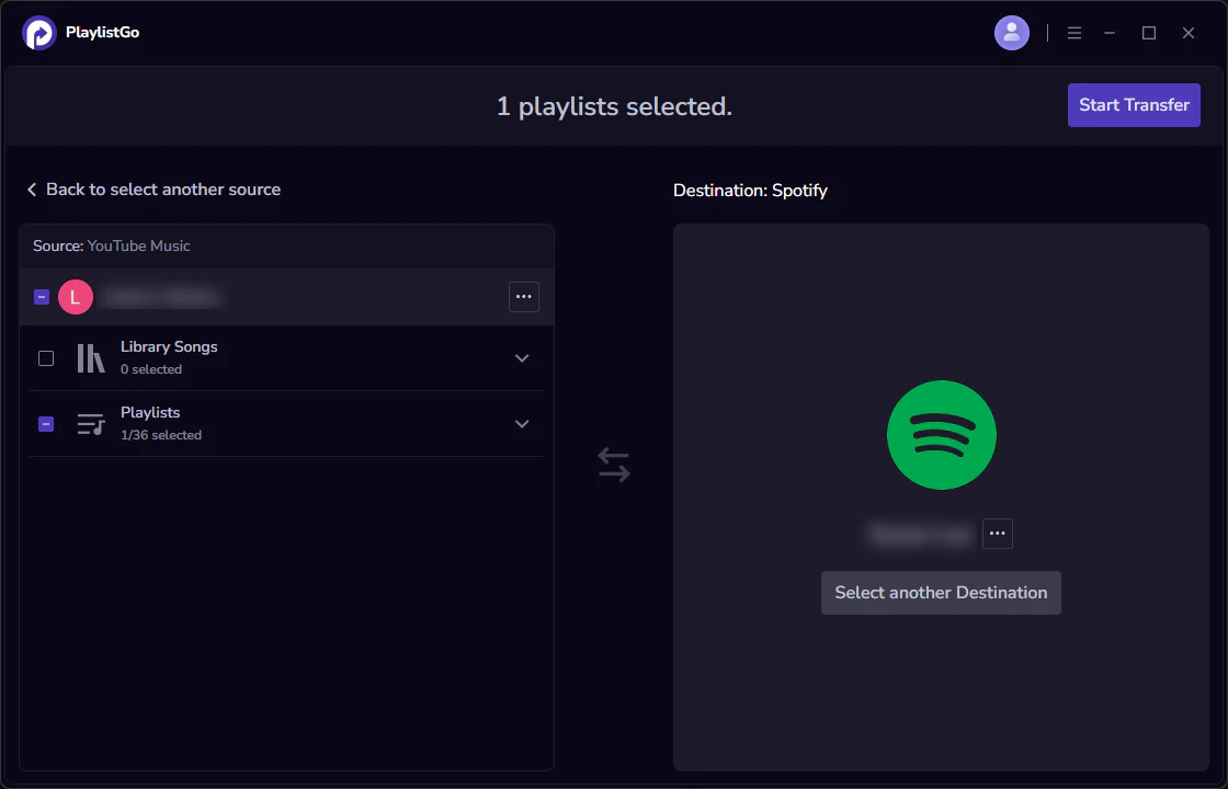 choose spotify as destination