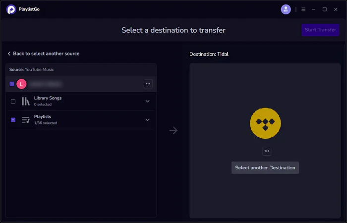choose tidal as destination